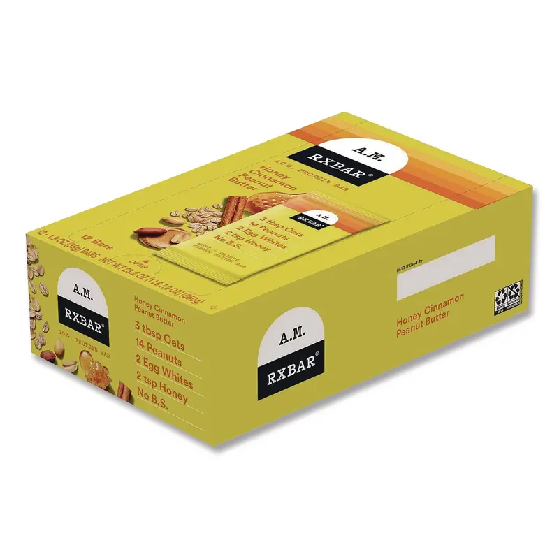 A.M. RXBAR Gluten-Free Honey Cinnamon Peanut Butter Protein Bar, 1.9 oz Bar, 12/Box (RXBKEE00533) Box of 12