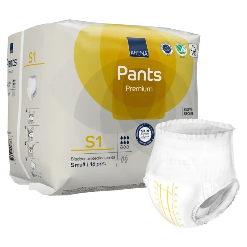 Abena Premium Pants S1 Unisex Adult Absorbent Underwear Pull On with Tear Away Seams Small Disposable Heavy Absorbency (1218226_PK) 16/PK