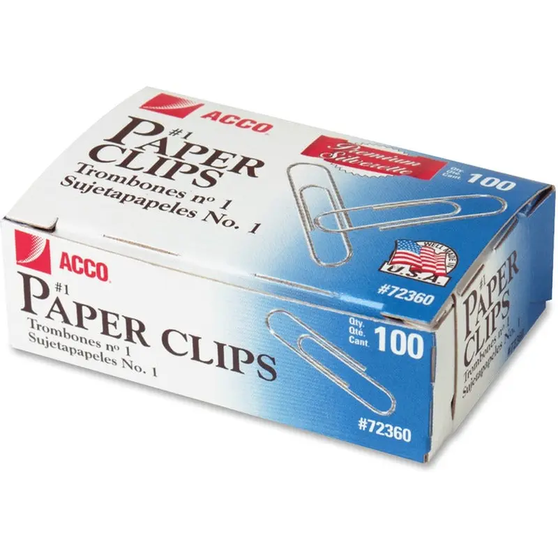 ACCO Paper Clips, Medium (No. 1), Silver, 100/Box, 10 Boxes/Pack (ACC72360) 10 Boxes of 100