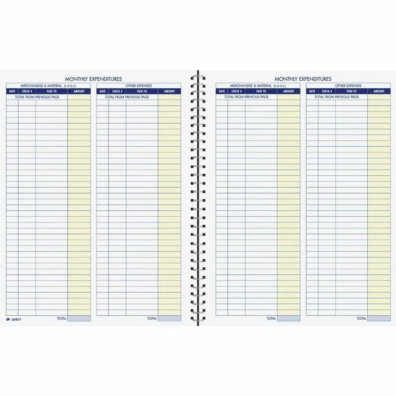 Adams Monthly Bookkeeping Record, Vinyl Cover (ABFAFR71) Each