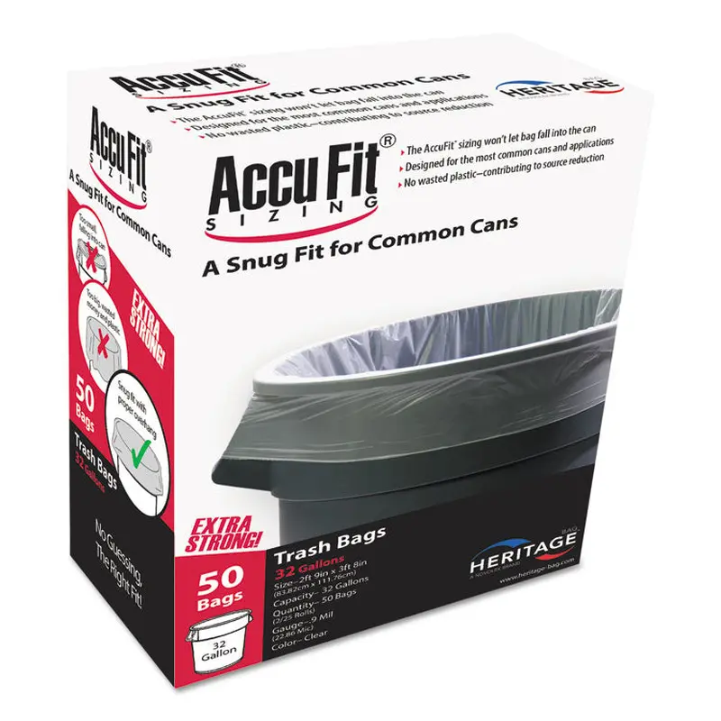 AccuFit Linear Low Density Can Liners with AccuFit Sizing, 32 gal, 0.9 mil, 33" x 44", Clear, 50/Box (HERH6644TCRC1) Box of 50