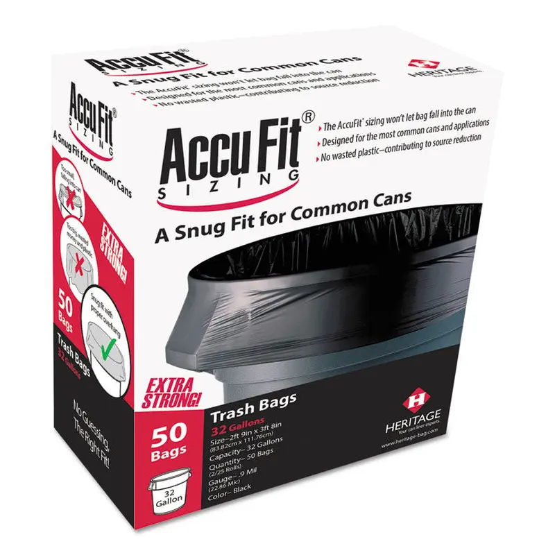 AccuFit Linear Low Density Can Liners with AccuFit Sizing, 44 gal, 0.9 mil, 37" x 50", Black, 50/Box (HERH7450TKRC1) Box of 50