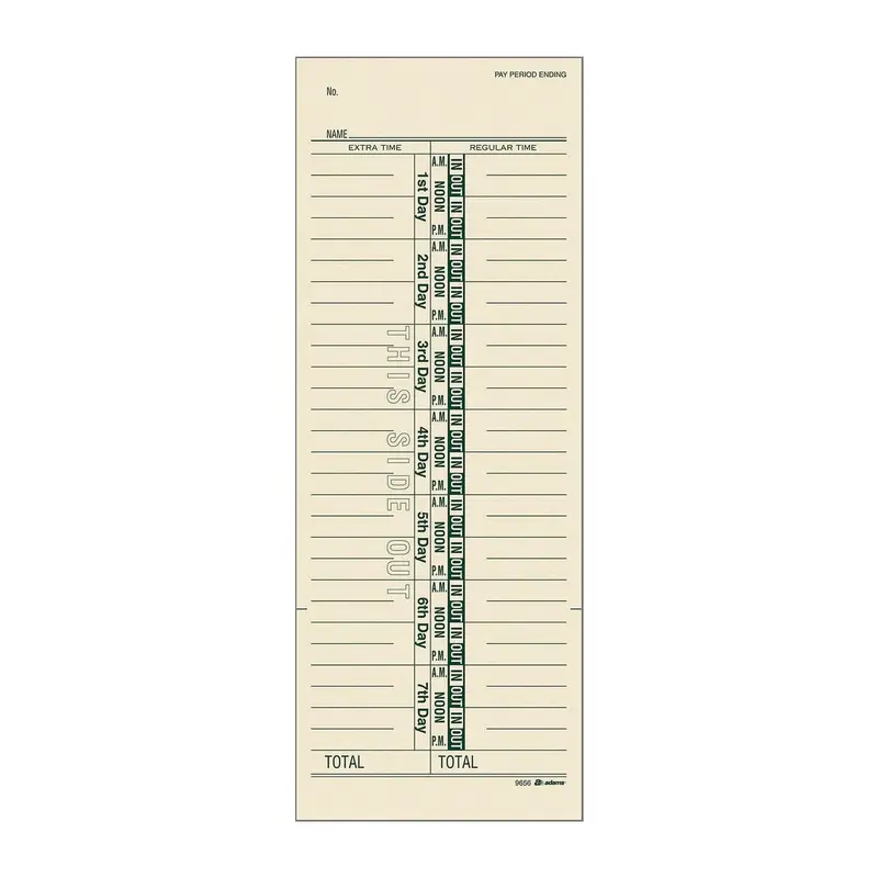 Adams Business Forms Time Cards for Acroprint, Amano and Lathem Time Clocks, One-Sided, 3.38" x 9", 200/Pack (ABF9656200) Pack of 200