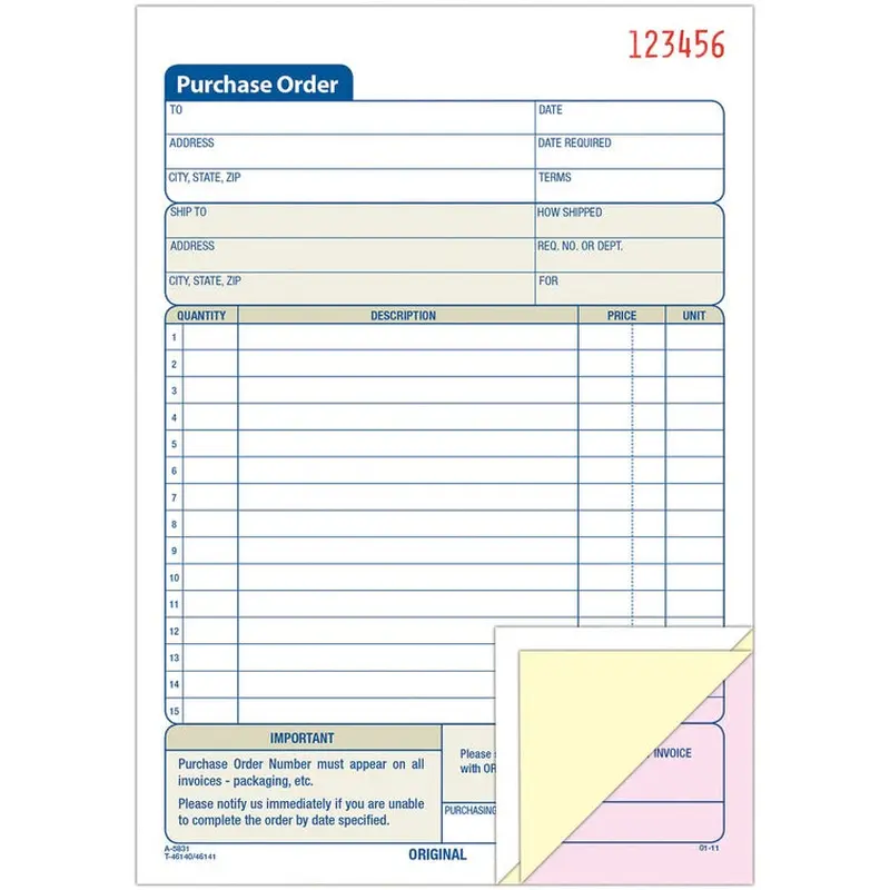 Adams Purchase Order form, 3 Part, 5 9/16" x 8 7/16", 50 Sets (ABFTC5831) Each