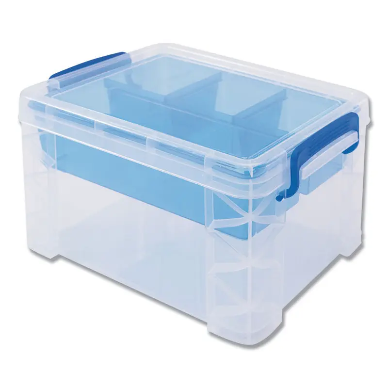 Advantus Super Stacker Divided Storage Box, 5 Sections, 7.5" x 10.13" x 6.5", Clear/Blue (AVT37375) Each