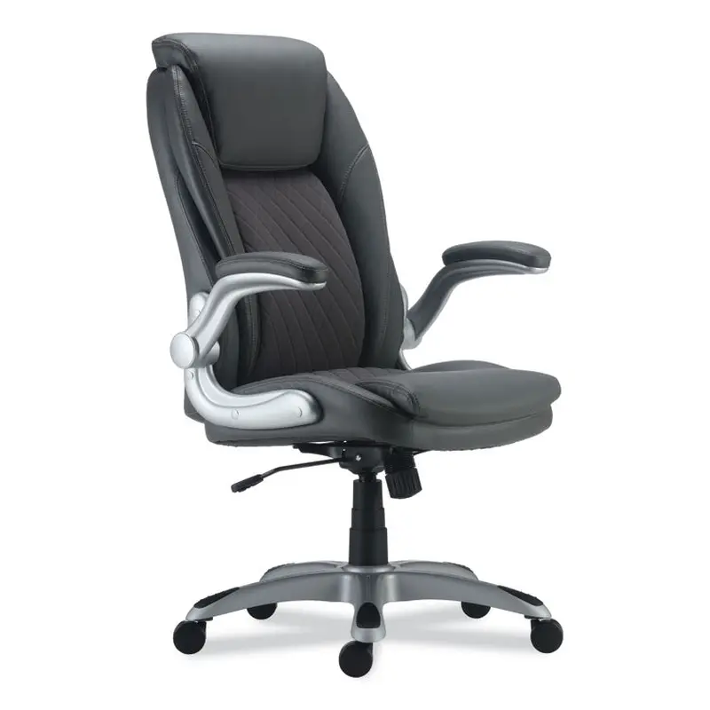 Alera Alera Leithen Bonded Leather Midback Chair, Supports Up to 275 lb, Gray Seat/Back, Silver Base (ALELT4219) Each
