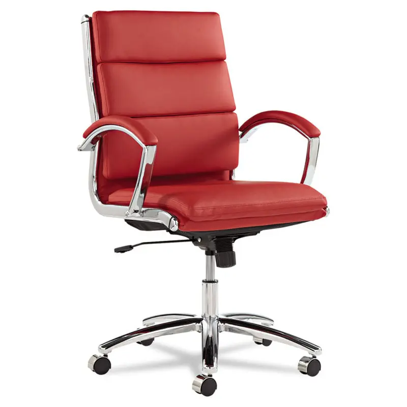 Alera Alera Neratoli Mid-Back Slim Profile Chair, Faux Leather, Supports Up to 275 lb, Red Seat/Back, Chrome Base (ALENR4239) Each