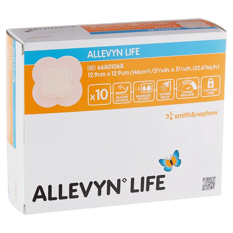 Allevyn Life Foam Dressing 5--1/16 X 5-1/16 Inch With Border Film Backing Silicone Gel Adhesive Quadrilobe Sterile (834485_EA) 1/EA