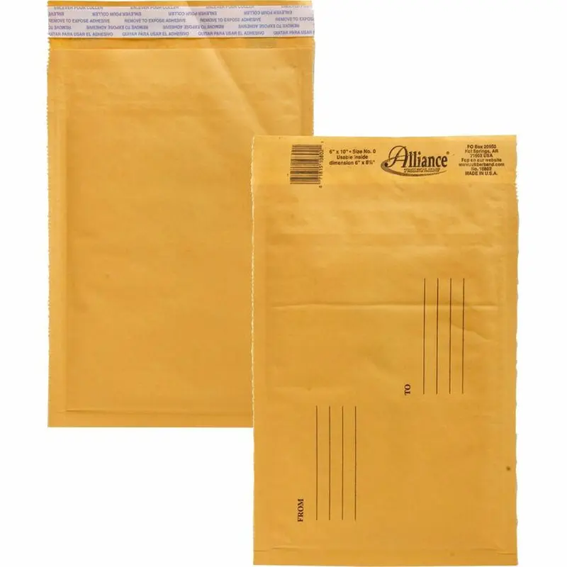 Alliance Rubber Envelopes #0, Self Sealing, Bubble Cushioned, 6" x 10" (ALL10802) Case of 25
