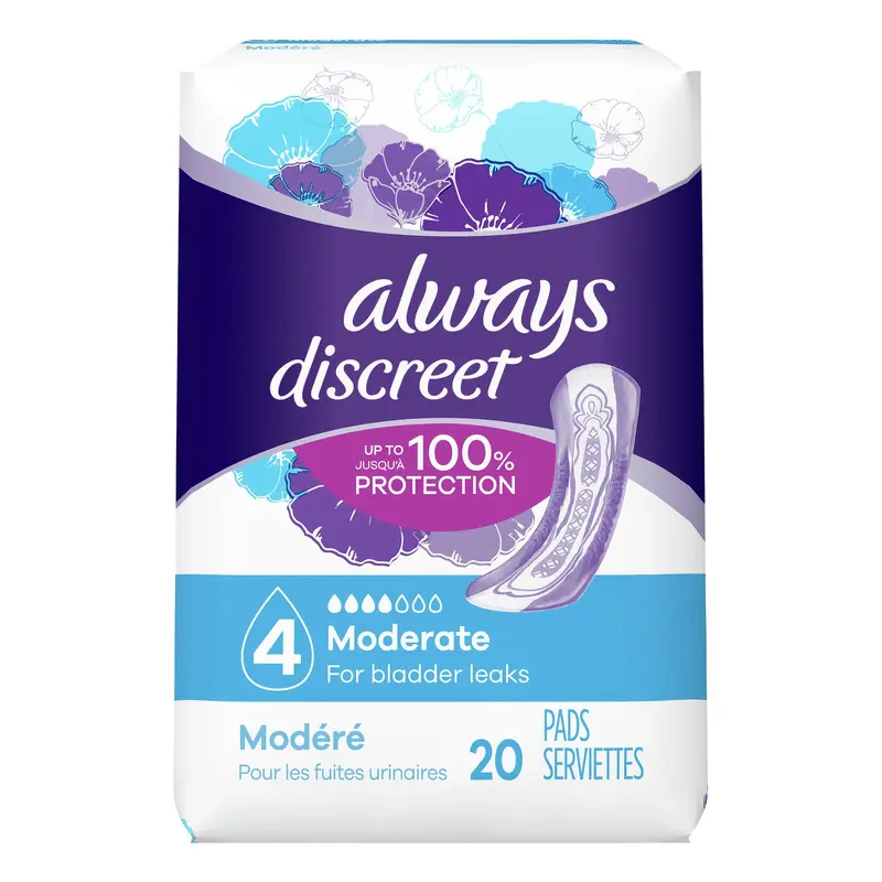 Always Discreet Bladder Control Pad 12-1/2 Inch Length Moderate Absorbency RapidDry Core One Size Fits Most (1204598_PK) 20/PK
