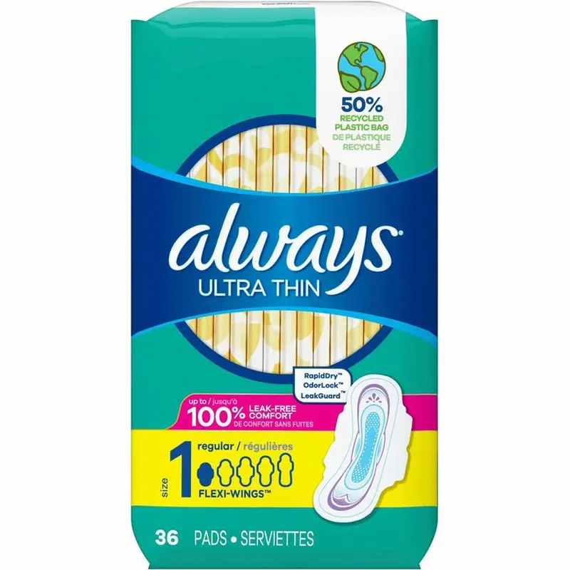 Always Flexi-Wing Ultra Thin Pads, 36/Pack, 6/Carton, Anti-leak, Comfortable, Absorbent (PGC08322CT) Case of 6