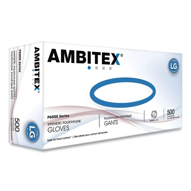 AMBITEX P6505 Series Polyethylene Gloves, 1.25 mil, Large, Clear, 500/Box (TXIPLG6505) Box of 100