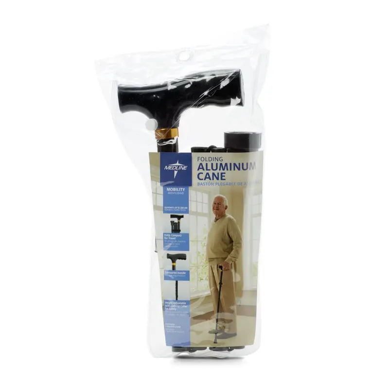 Aluminum Folding T-Handle Cane, Black, 6/CS (MDS86430W) Case of 6