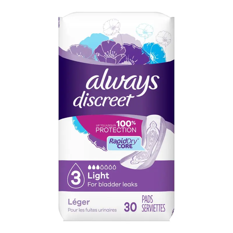 Always Discreet Bladder Control Pad 9.4 Inch Length Light Absorbency Super Absorbent Core Size 3 (928408_PK) 30/PK
