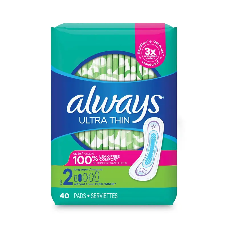 Always Ultra Thin Pads, Super Long 10 Hour, 40/Pack (PGC12853PK) Pack of 40