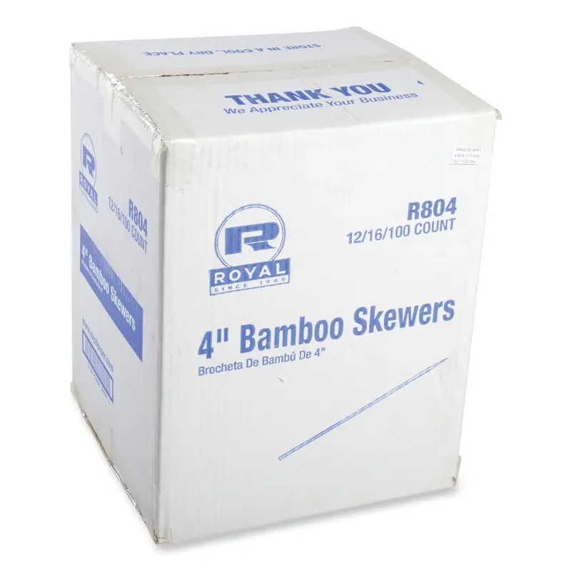 AmerCareRoyal Bamboo Skewers, Paper, 4", Natural, 19,200/Carton (RPPR804) Case of 19200