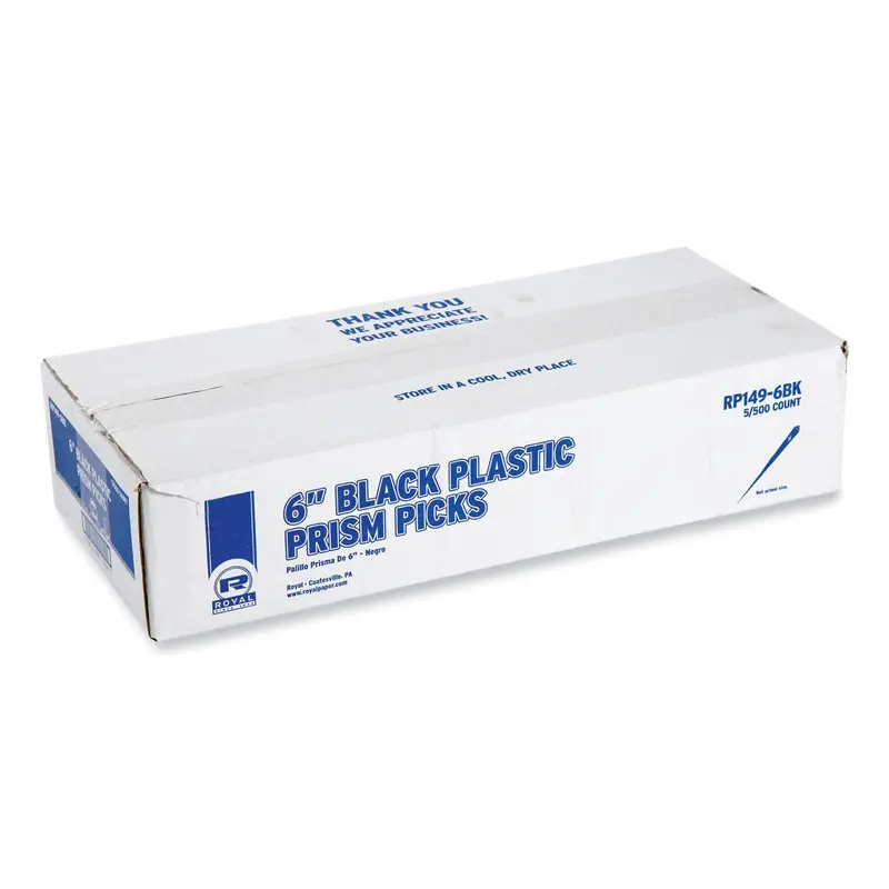 AmerCareRoyal Prism Picks, Plastic, 6", Black, 500/Box, 5 Boxes/Carton (RPPRP1496BK) Case of 2500