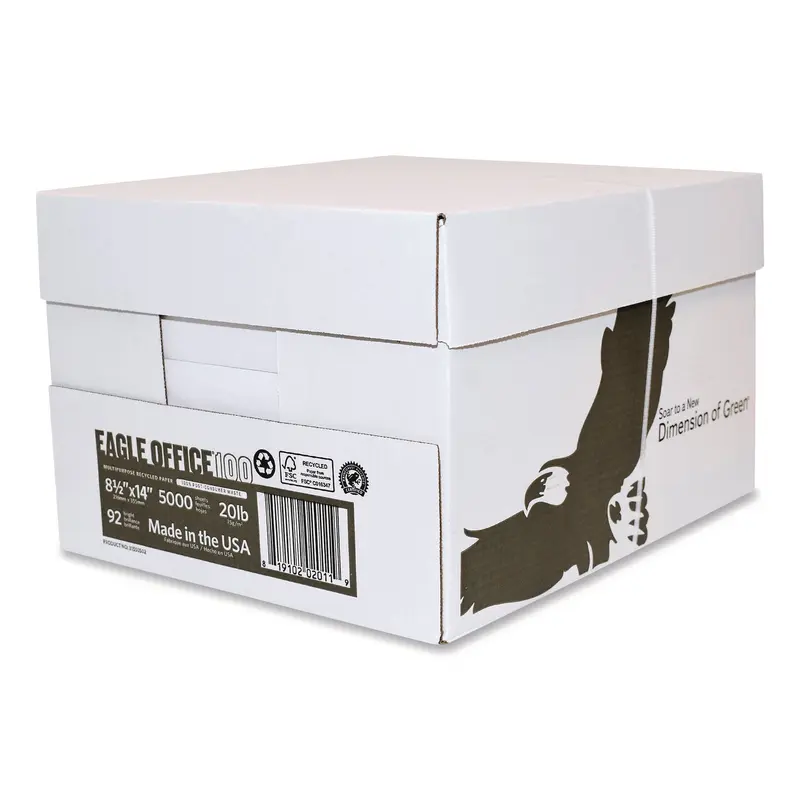 American Eagle Paper Mills Recycled Multipurpose Paper, 92 Bright, 20 lb Bond Weight, 8.5 x 14, White, 500/Ream, 5 Reams/Carton (AEM31550502CT) Case of 2500