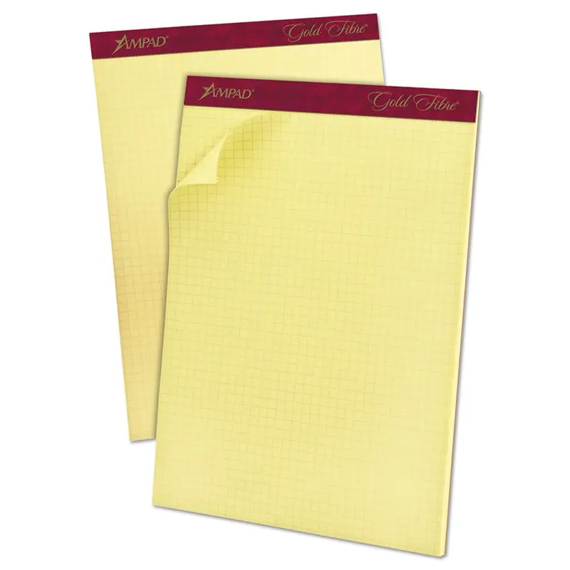 Ampad Gold Fibre Canary Quadrille Pads, Stapled with Perforated Sheets, Quadrille Rule (4 sq/in), 50 Canary 8.5 x 11.75 Sheets (TOP22143) 1 Pad