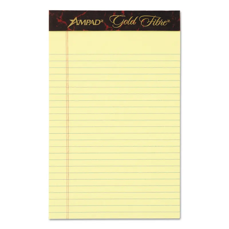 Ampad Gold Fibre Quality Writing Pads, Medium/College Rule, 50 Canary-Yellow 5 x 8 Sheets, Dozen (TOP20004) 1 Dozen