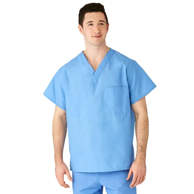 AngelStat Unisex Reversible V-Neck Scrub Top with 2 Pockets, Ceil Blue, Size 4XL, Angelica Color Coding, 1 EA (M610NTH4XL-CA) Each
