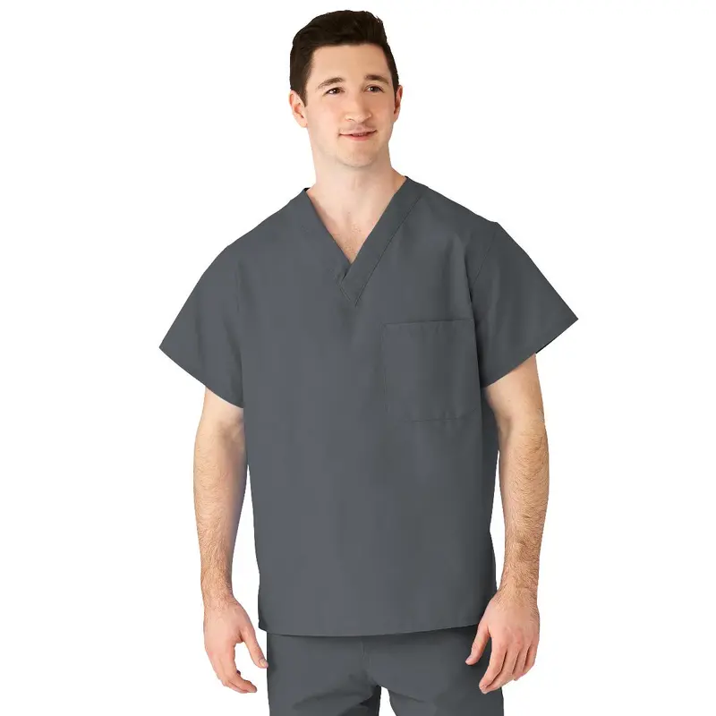 AngelStat Unisex Reversible V-Neck Scrub Top with 2 Pockets, Charcoal, Size S, Color Code, 1 EA (610NCCS-CM) Each