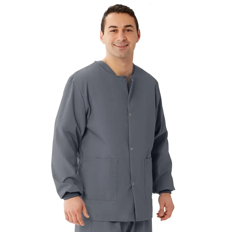 AngelStat Unisex Snap-Front Warm-Up Scrub Jacket, Charcoal, Size S, 1 EA (849NCCS) Each