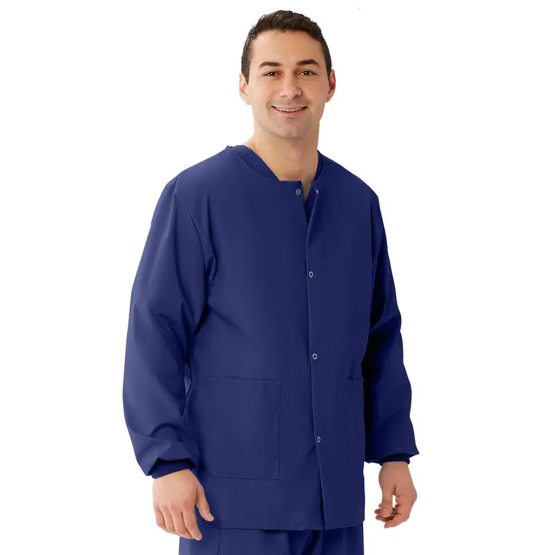 AngelStat Unisex Snap-Front Warm-Up Scrub Jacket, Navy, Size 4XL, 1 EA (849NNT4XL) Each