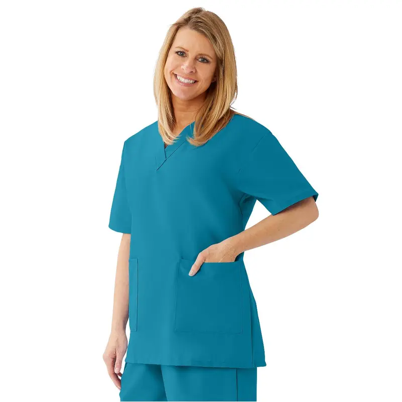 AngelStat Women's V-Neck Tunic Scrub Tops with 2 Pockets, Peacock, Size 2XL, 1 EA (893NBTXXL) Each