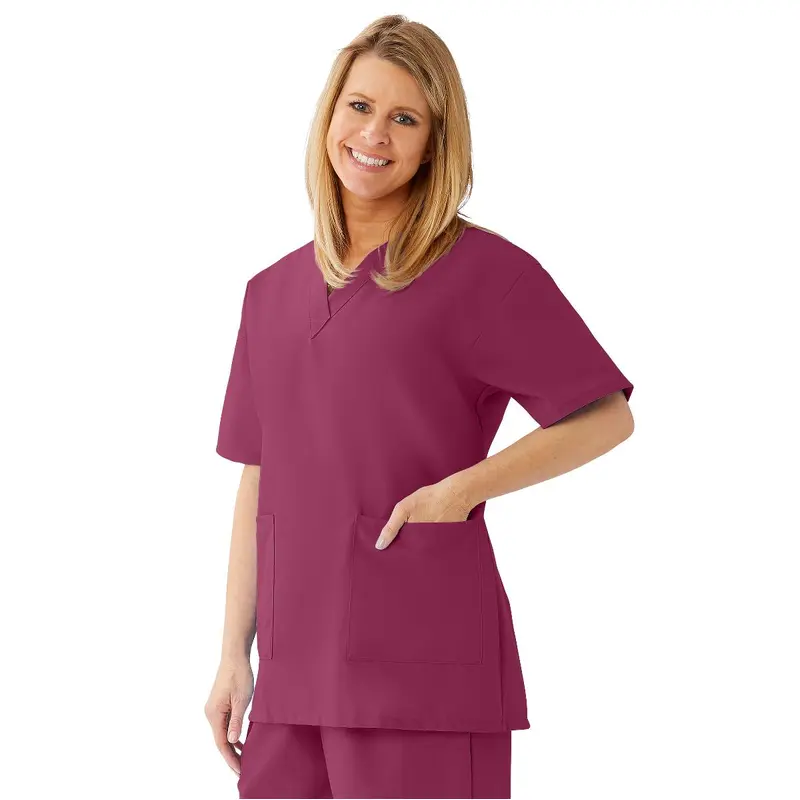AngelStat Women's V-Neck Tunic Scrub Tops with 2 Pockets, Raspberry, Size XL, 1 EA (893NTRXL) Each