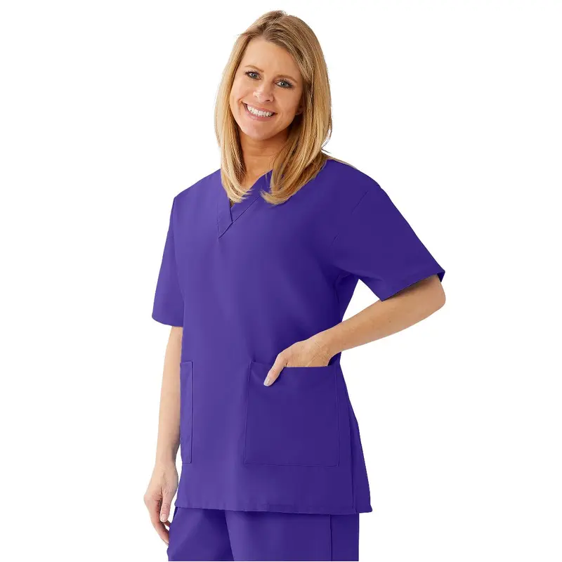 AngelStat Women's V-Neck Tunic Scrub Tops with 2 Pockets, Regal Purple, Size L, 1 EA (893NRPL) Each