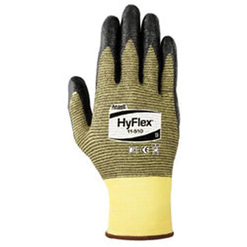 Ansell HyFlex 11-510 Nitrile Palm Coated Gloves, Size 11, Yellow/Black (012-11-510-11) 12 Pairs