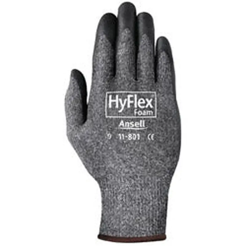 Ansell HyFlex 11-801 Nitrile Foam Palm Coated Gloves, Size 7, Black/Dark Gray (012-11-801-7) 12 Pairs