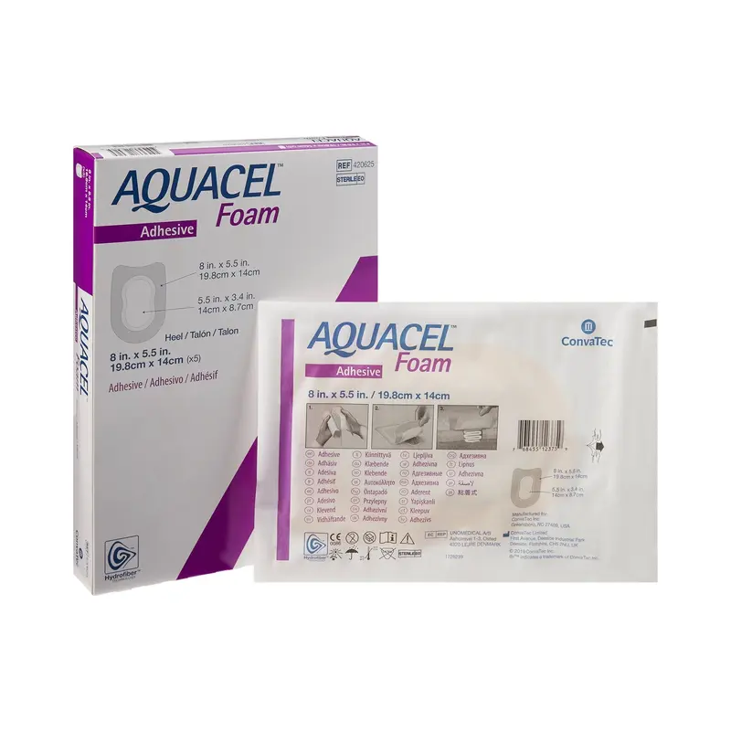 Aquacel Foam Dressing 5-1/2 X 8 Inch With Border Waterproof Film Backing Silicone Adhesive Heel Sterile (802597_BX) 5/BX