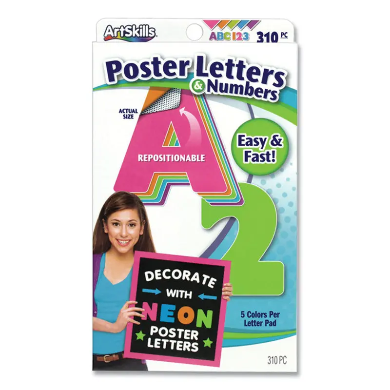 ArtSkills Neon Color Poster Letters and Numbers, 310/Pack (ASKPA1464) Pack of 310