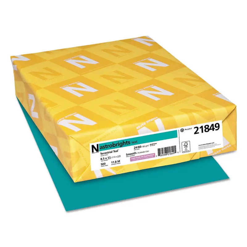 Astrobrights Color Paper, 24 lb Bond Weight, 8.5 x 11, Terrestrial Teal, 500 Sheets/Ream (WAU21849) 1 Ream