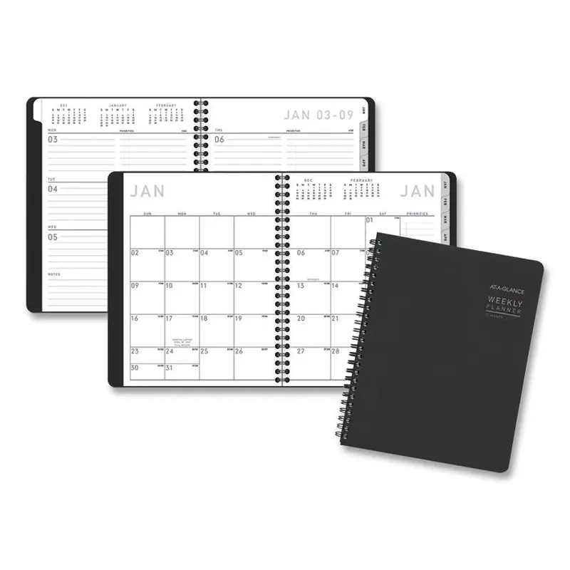 AT-A-GLANCE Contemporary Lite Weekly/Monthly Planner, 8.75 x 7, Black Simulated Leather Cover, 12-Month (Jan to Dec): 2026 (AAG7054XL05) Each