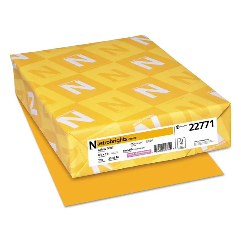 Astrobrights Color Cardstock, 65 lb Cover Weight, 8.5 x 11, Galaxy Gold, 250/Pack (WAU22771) Pack of 250