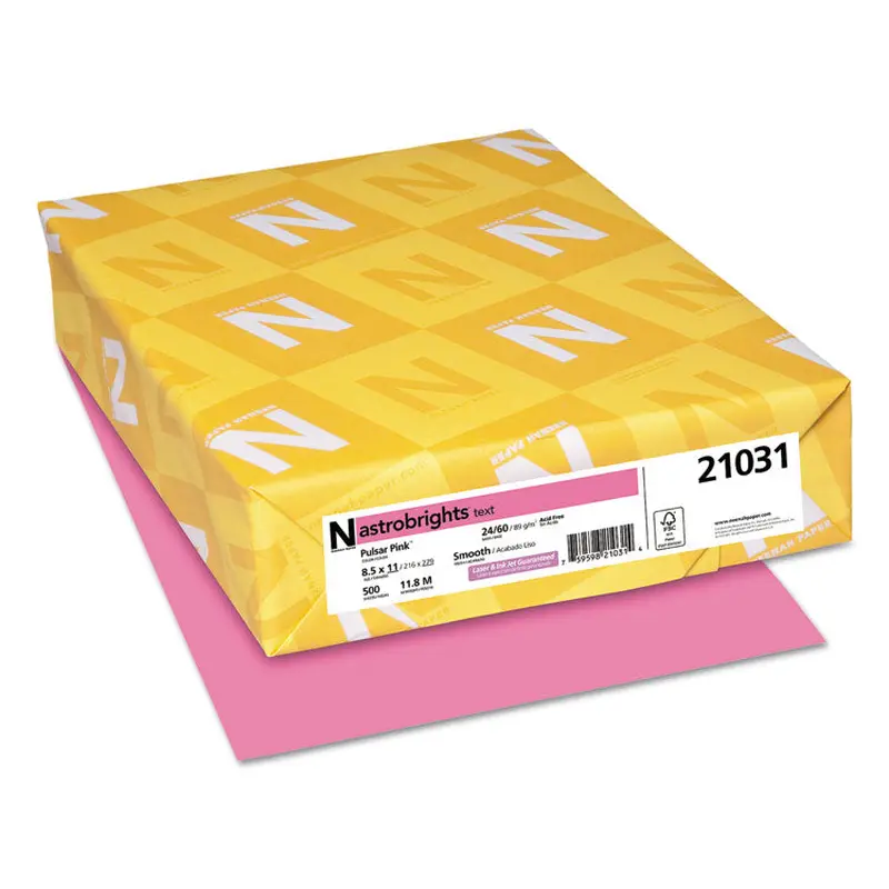 Astrobrights Color Paper, 24 lb Bond Weight, 8.5 x 11, Pulsar Pink, 500/Ream (WAU21031) 1 Ream