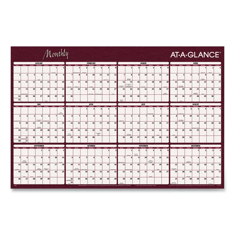 AT-A-GLANCE Reversible Horizontal Erasable Wall Planner, 48 x 32, Assorted Sheet Colors, 12-Month (Jan to Dec): 2026 (AAGA152) Each