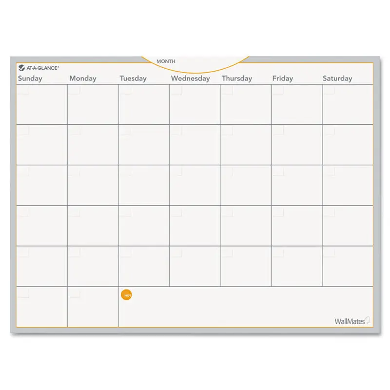 AT-A-GLANCE WallMates Self-Adhesive Dry Erase Monthly Planning Surfaces, 24 x 18, White/Gray/Orange Sheets, Undated (AAGAW502028) Each