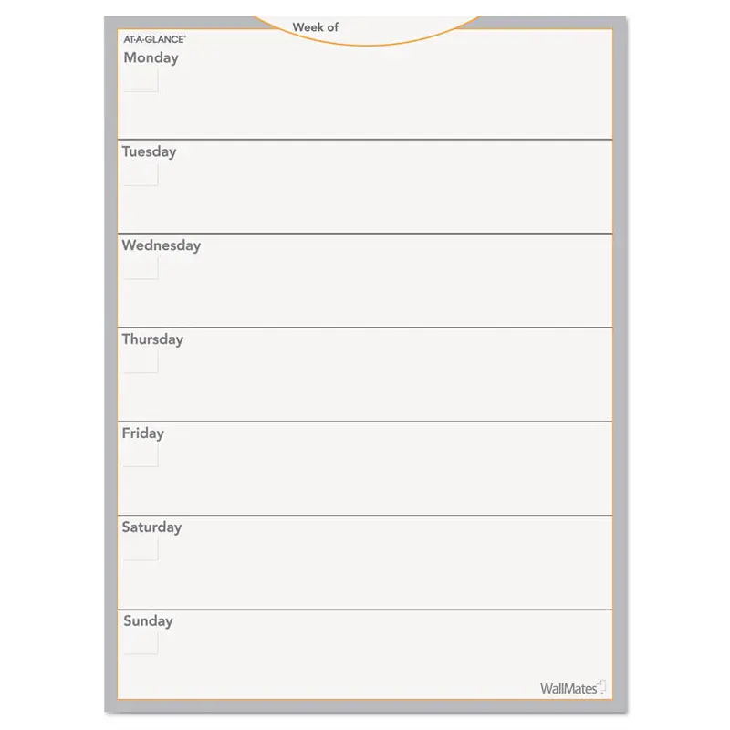 AT-A-GLANCE WallMates Self-Adhesive Dry Erase Weekly Planning Surfaces, 18 x 24, White/Gray/Orange Sheets, Undated (AAGAW503028) Each