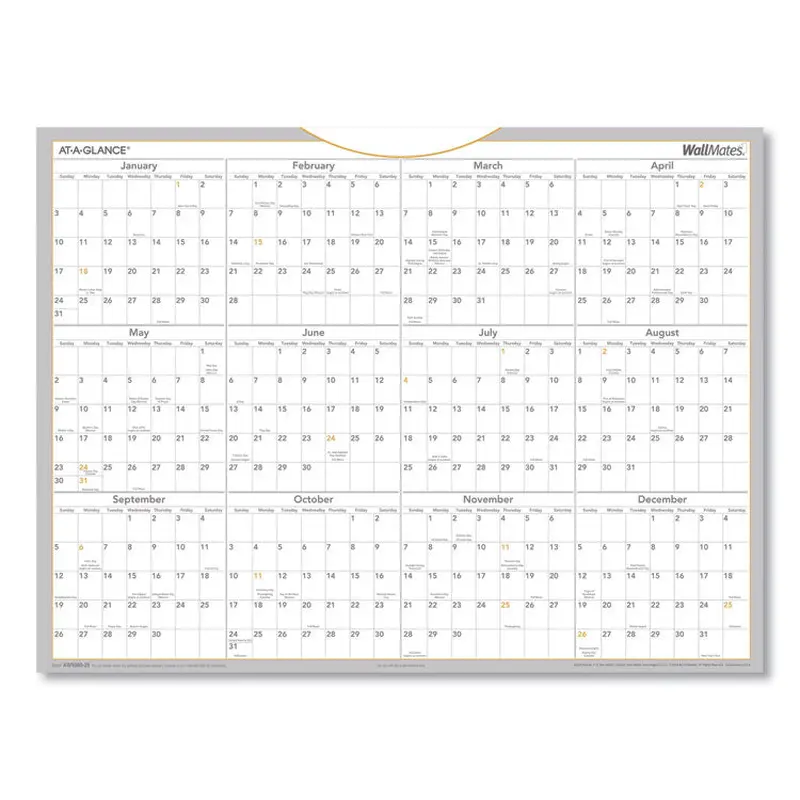 AT-A-GLANCE WallMates Self-Adhesive Dry Erase Yearly Planning Surfaces, 24 x 18, White/Gray/Orange Sheets, 12-Month (Jan to Dec): 2026 (AAGAW506028) Each