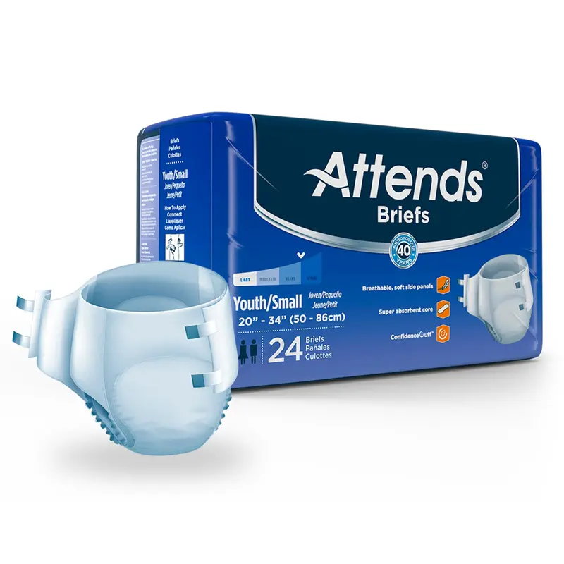 Attends Unisex Youth Incontinence Brief Small Disposable Heavy Absorbency (959837_BG) 24/BG