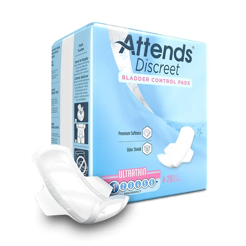 Attends Discreet Ultra Thin Bladder Control Pad 9 Inch Length Light Absorbency Polymer Core One Size Fits Most (1039119_BG) 20/BG