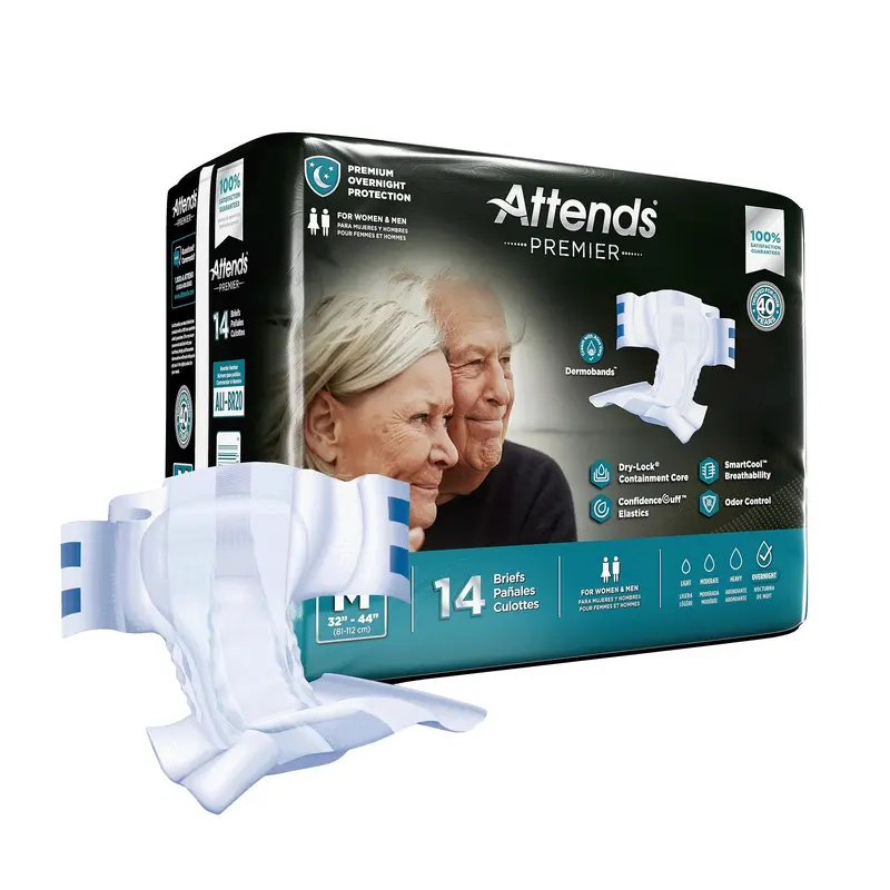 Attends Premier Unisex Adult Incontinence Brief Medium Disposable Heavy Absorbency (1128073_BG) 14/BG