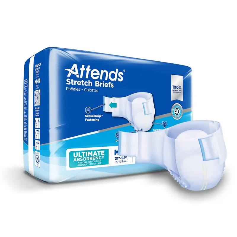 Attends Stretch Unisex Adult Incontinence Brief Medium / Regular Disposable Heavy Absorbency (980213_CS) 96/CS
