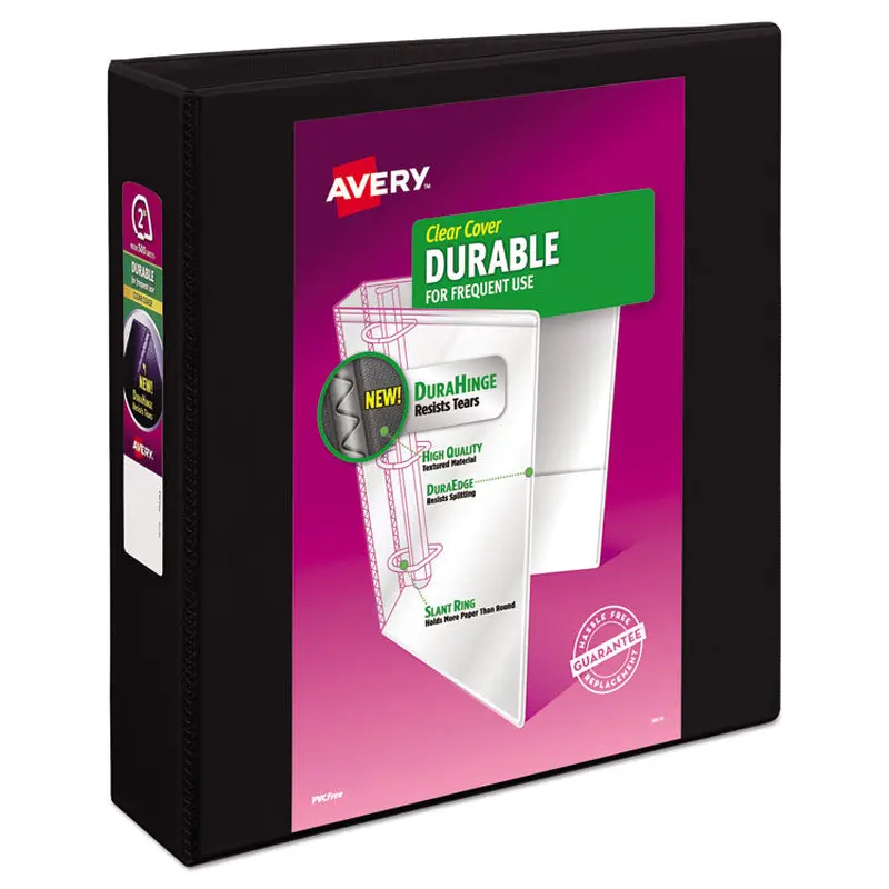 Avery Durable View Binder with DuraHinge and Slant Rings, 3 Rings, 2" Capacity, 11 x 8.5, Black (AVE17031) Each