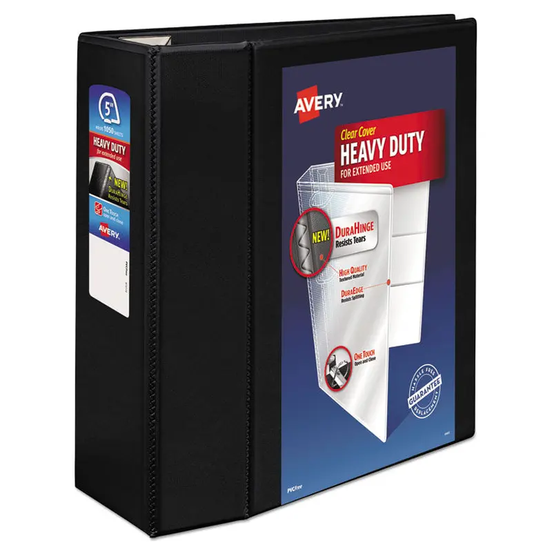 Avery Heavy-Duty View Binder with DuraHinge and Locking One Touch EZD Rings, 3 Rings, 5" Capacity, 11 x 8.5, Black (AVE79606) Each