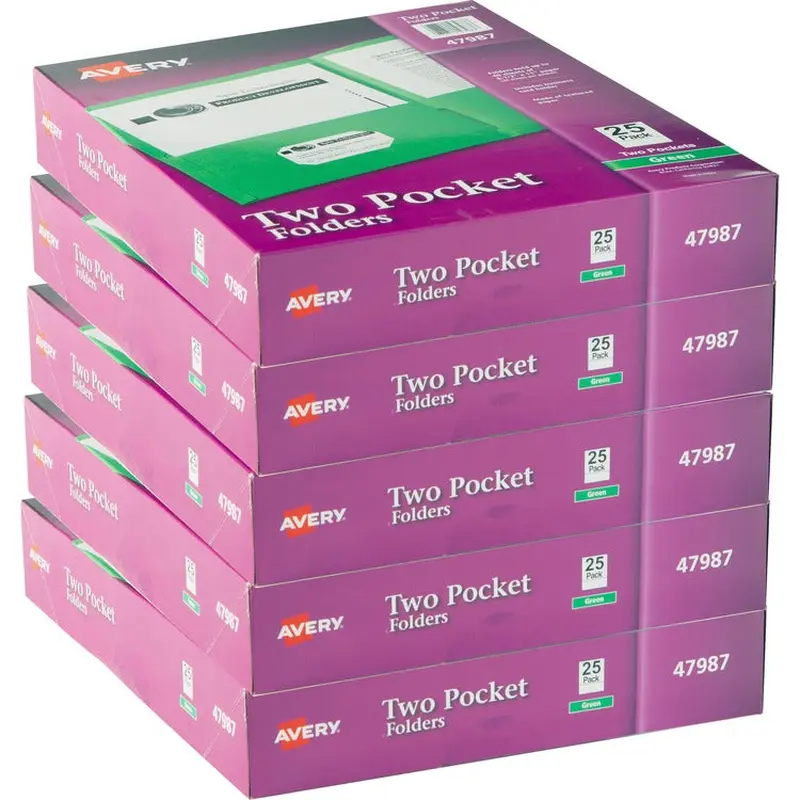 Avery® 2-Pocket Folder, Letter-size, 20Sh/Pocket, 125/CT, Green (AVE47987CT) Case of 125